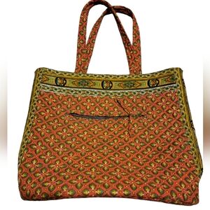 Orange Patterned Cotton Shoulder Tote
